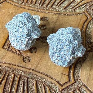 Moissanite Hamsa Hand Stud Earrings 925 Silver Platinum Iridium Screw Backs